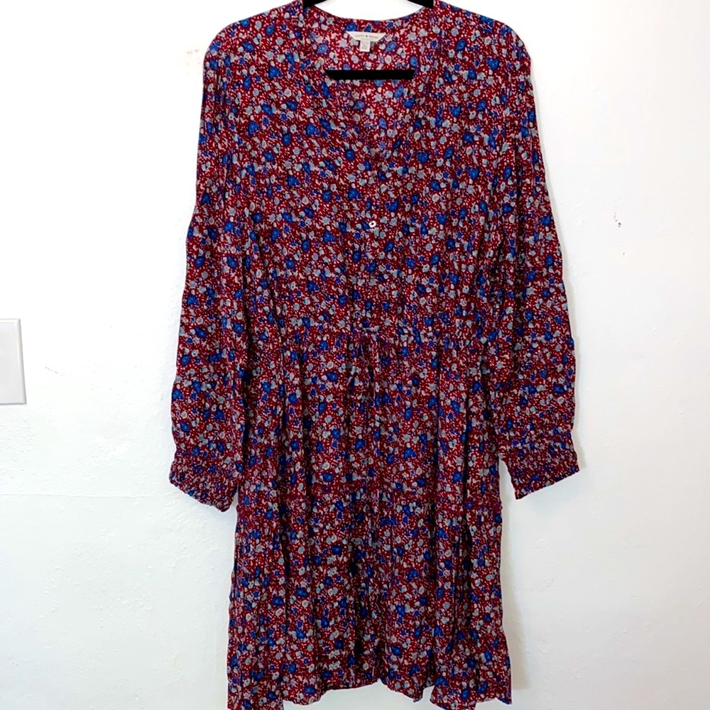 Lovely Lucky Brand Small Floral midi Button Front Dress elasticTie waist.